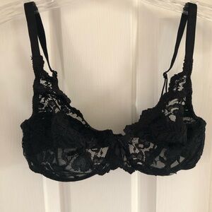 Vintage Victoria’s Secret Gold Label Black Lace Bra 36B Made In USA